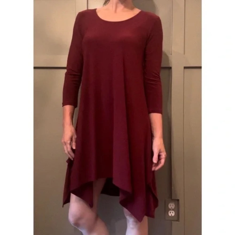 Clara Sun Woo Stretch Jersey Handkerchief Hem Dress Red Size XS